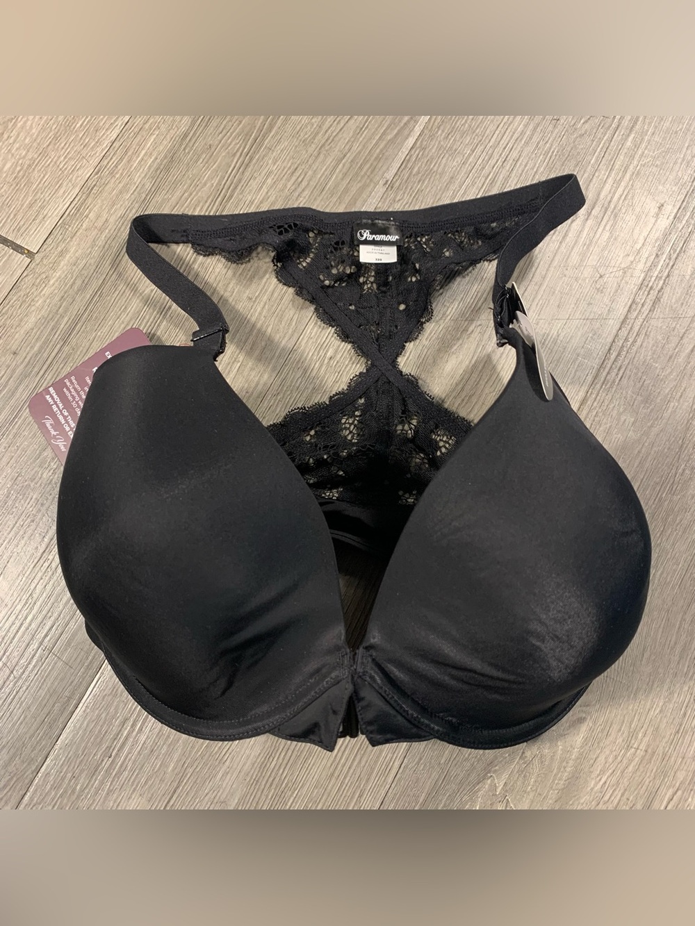 Paramour “Abbie Front Closure” Black Underwire  T-Strap NWT Bra size 32 G